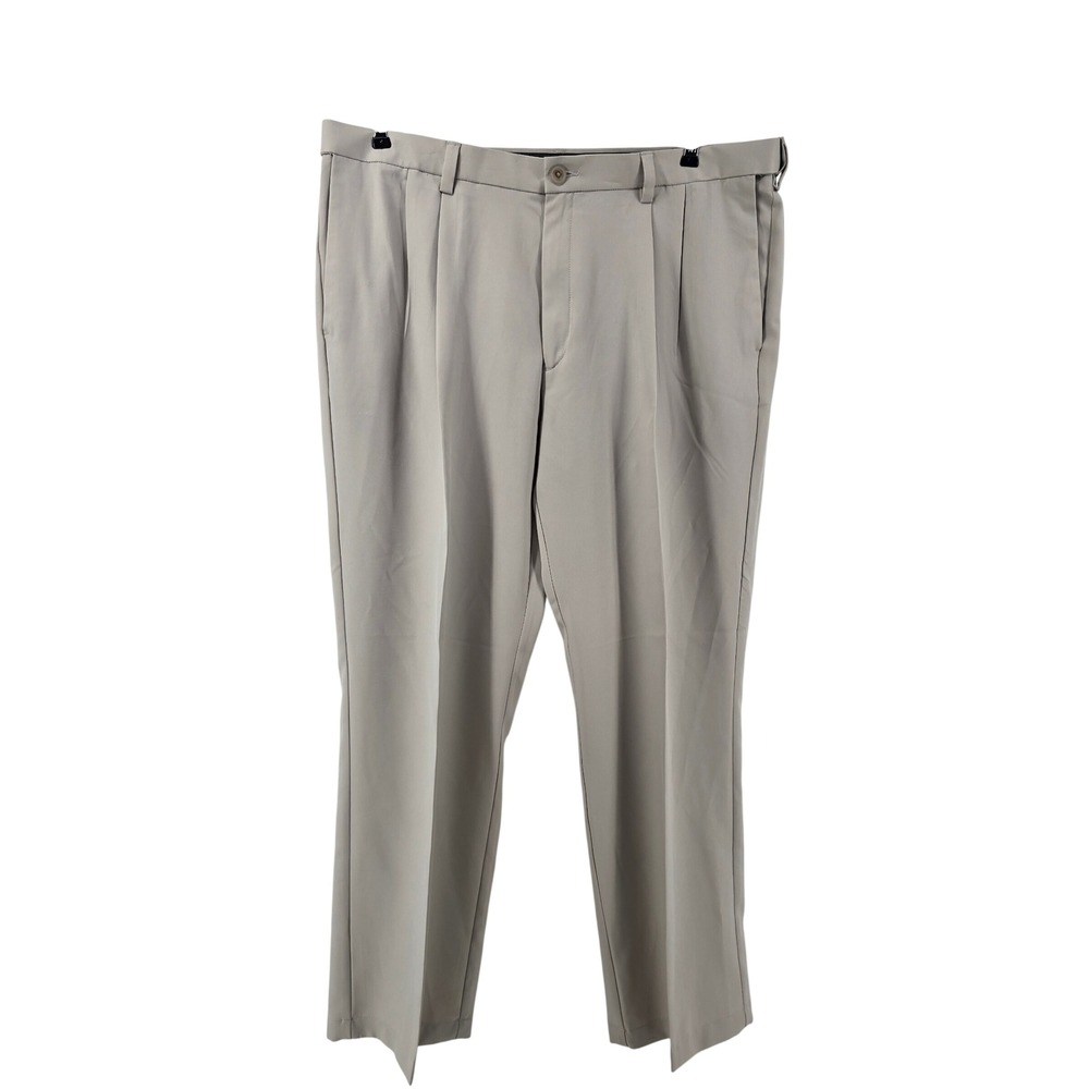 Haggar Dress Pants Mens 40x30 Khaki Cool 18 Pro Classic Fit Pleated Front Tan